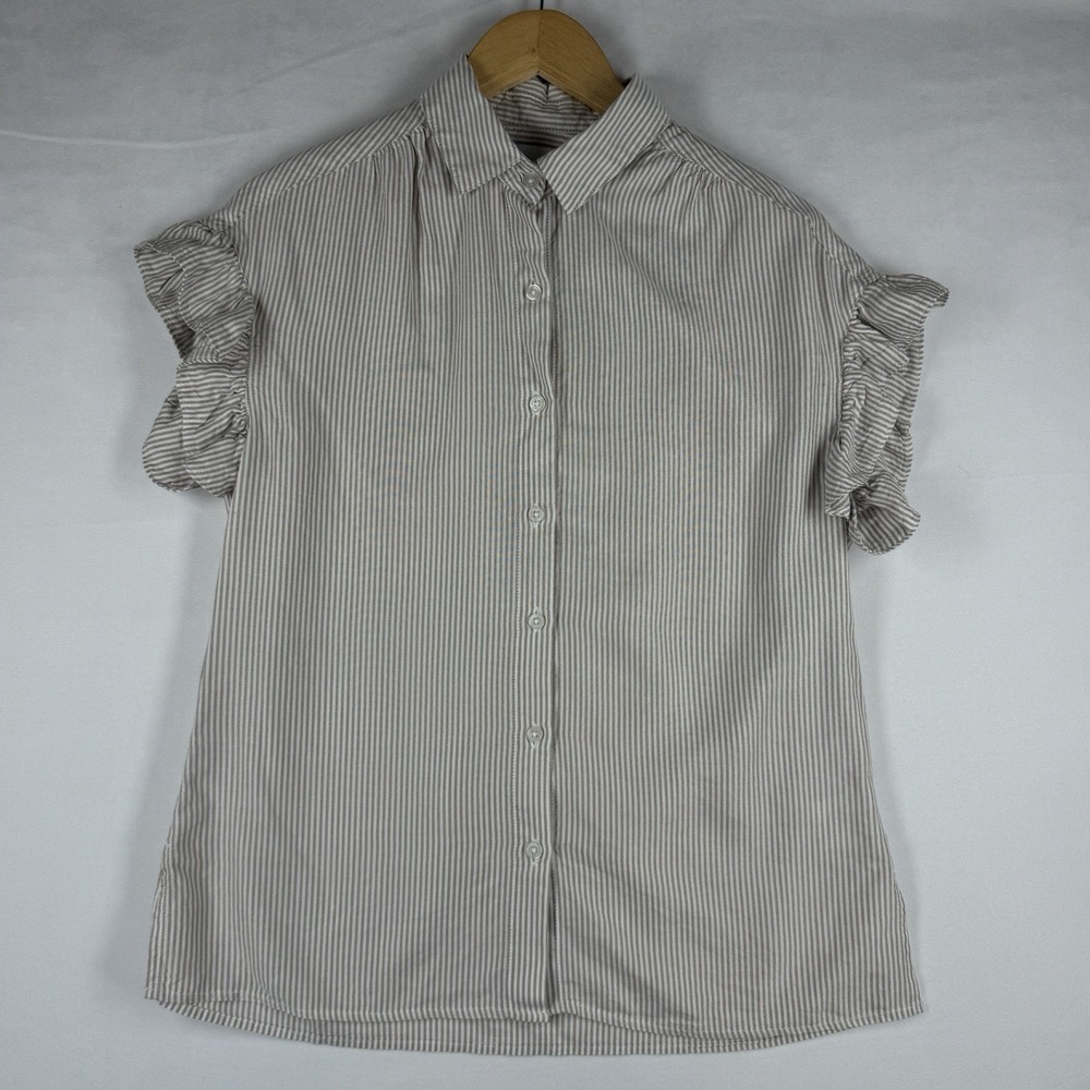 LOLA RIVER small tencel blue sleeveless buttoned blouse womens shirt top
